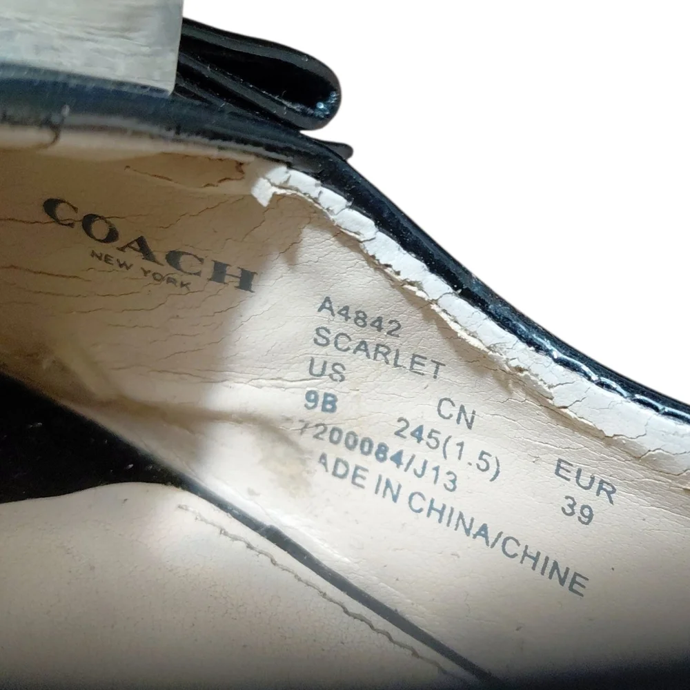 Coach Scarlet Peep-Toe Platform Pumps Black Patent Leather Heels Size 9 - Picture 12 of 15